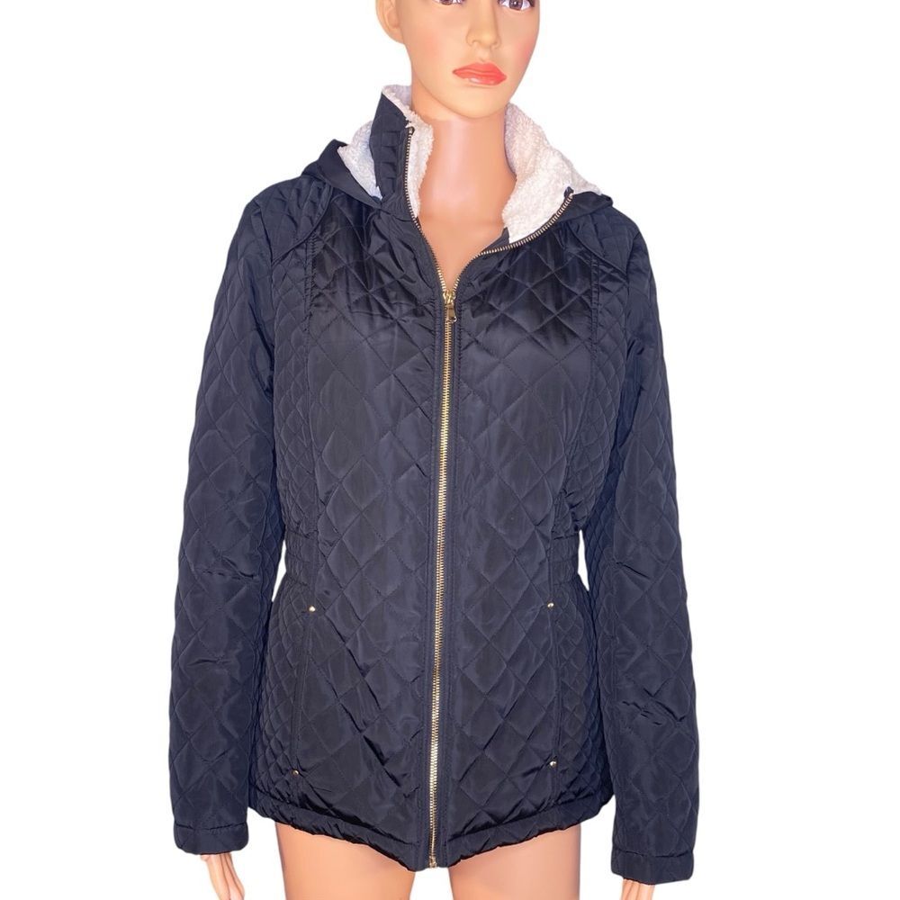 CiSono Los Angeles Quilted Jacket Winter Outerwear Black Full Zip Lined SZ Lg
